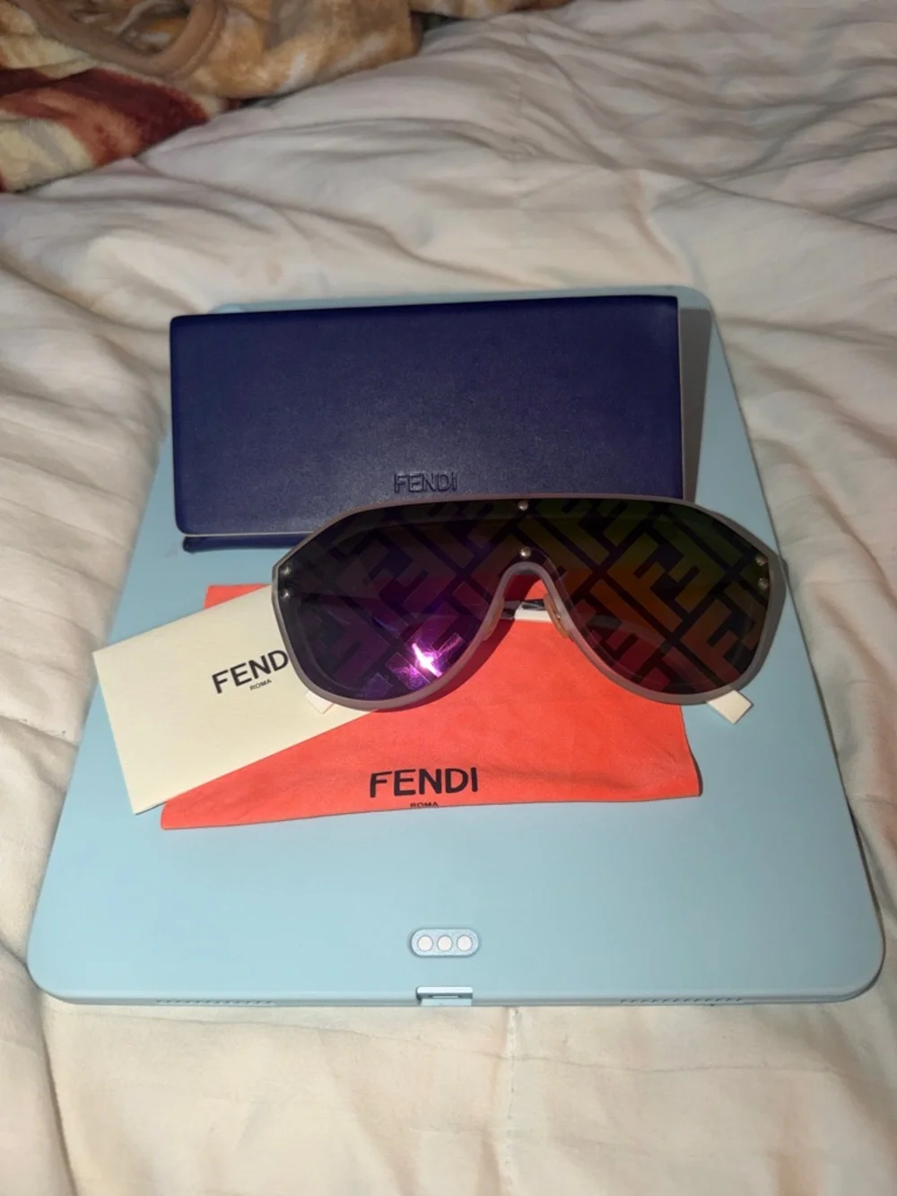 Fendi Shield Sunglasses with Multicolor Mirrored FF Lens - Picture 7 of 7